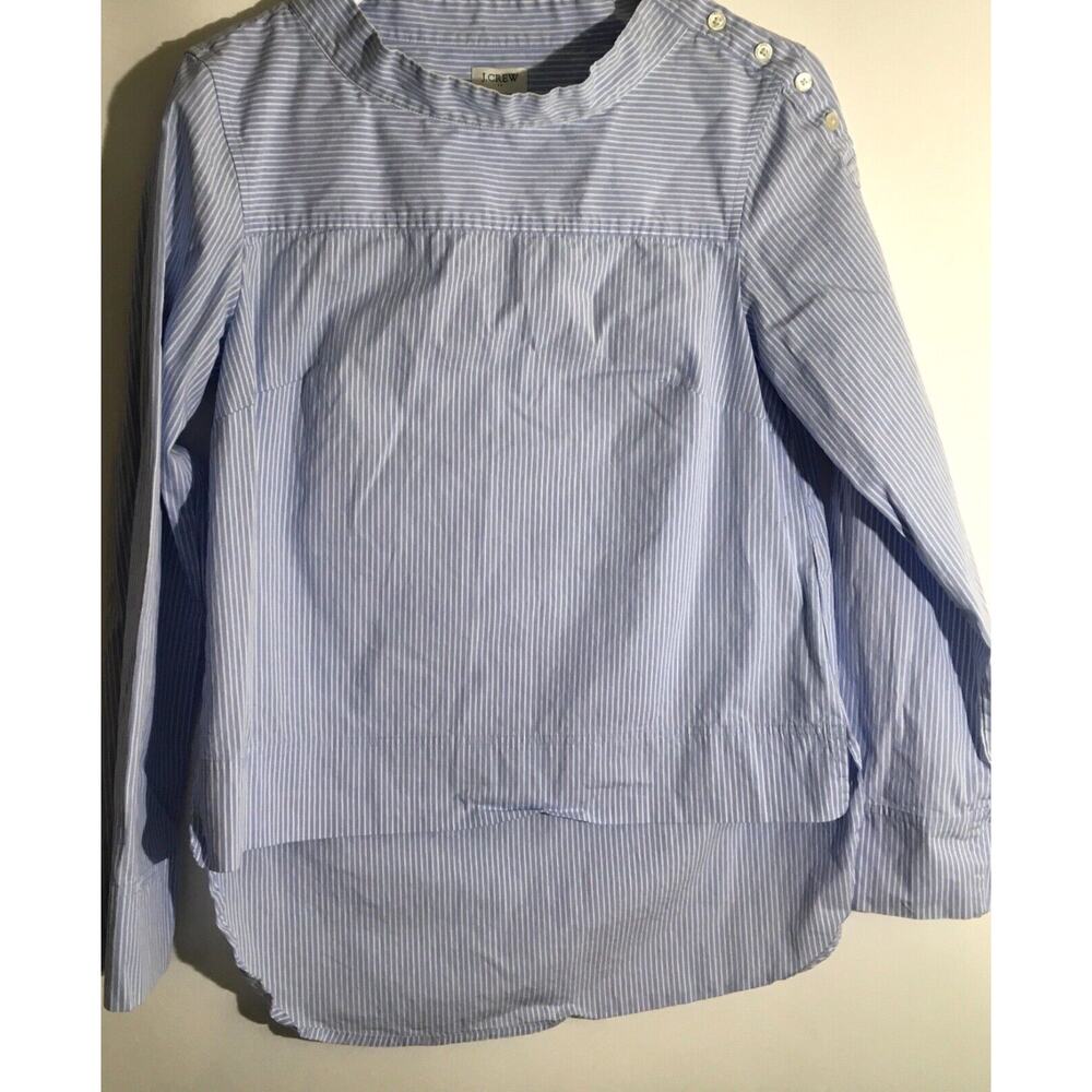 J. Crew Women’s Size 2 Blue & White Striped Funnel Neck Organic Cotton Blouse - Picture 4 of 7